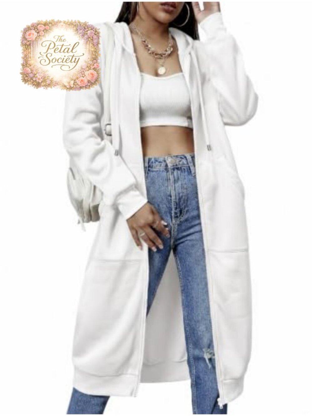 Women's Zip Up Fleece Hoodie Tunic Sweatshirt Long Jacket Knee Length